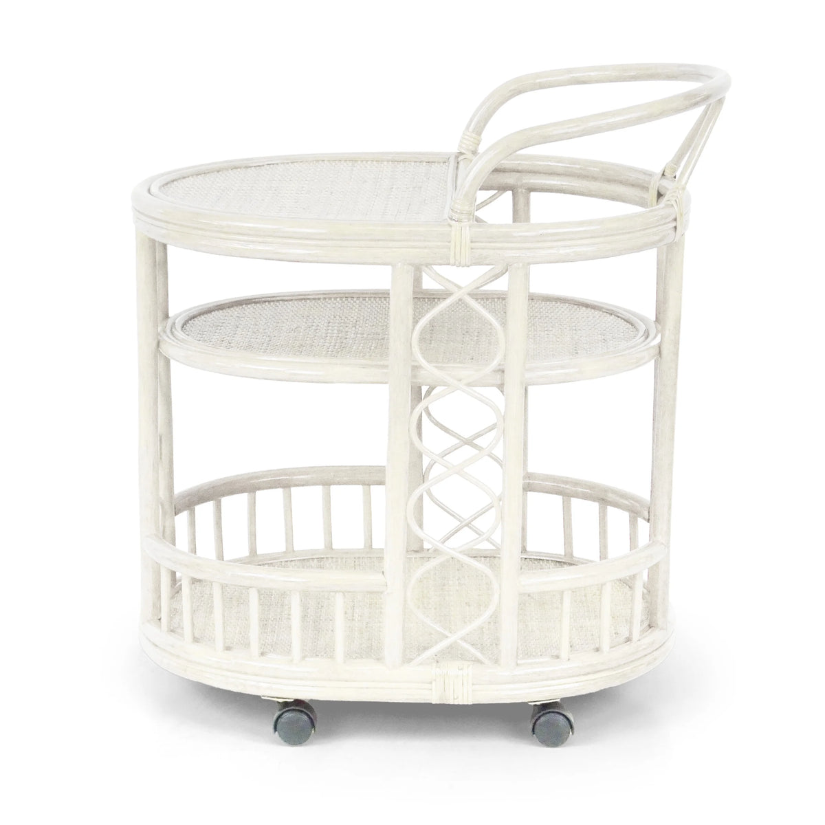 Trolly Moving Serving Cart Bar Table Natural Rattan Wicker ECO Handmade, White Wash