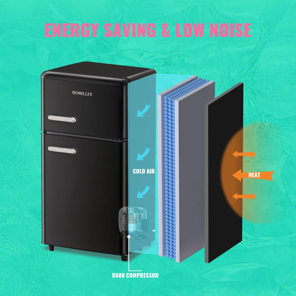 DEMULLER 3.5 Cu. ft Mini Fridge Double Door Refrigerator 7 Adjustable Temperature Control Black