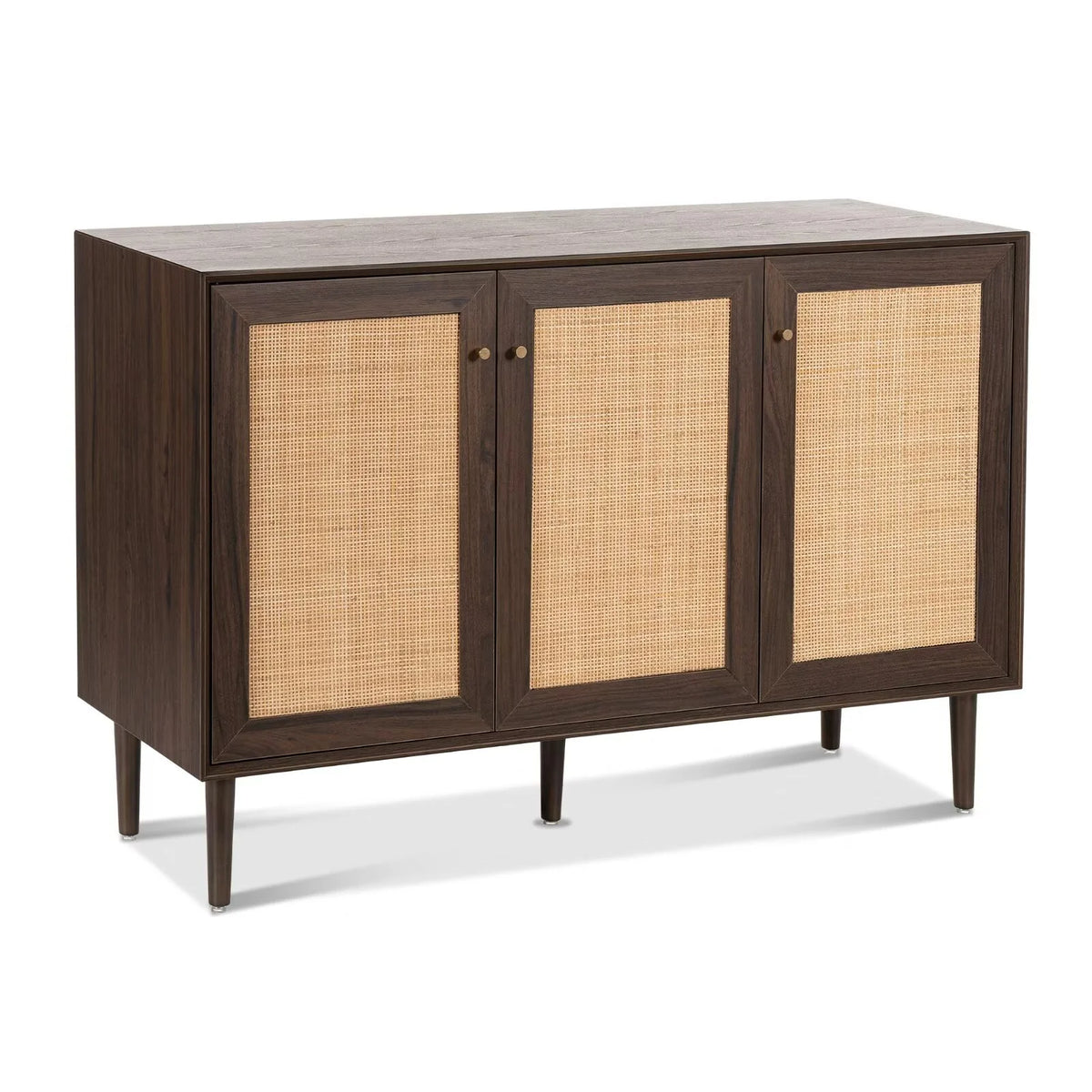EYYTHUNG Farmhouse 3-Door Rattan Storage Cabinet, Solid Wood Entryway Buffet Sideboard