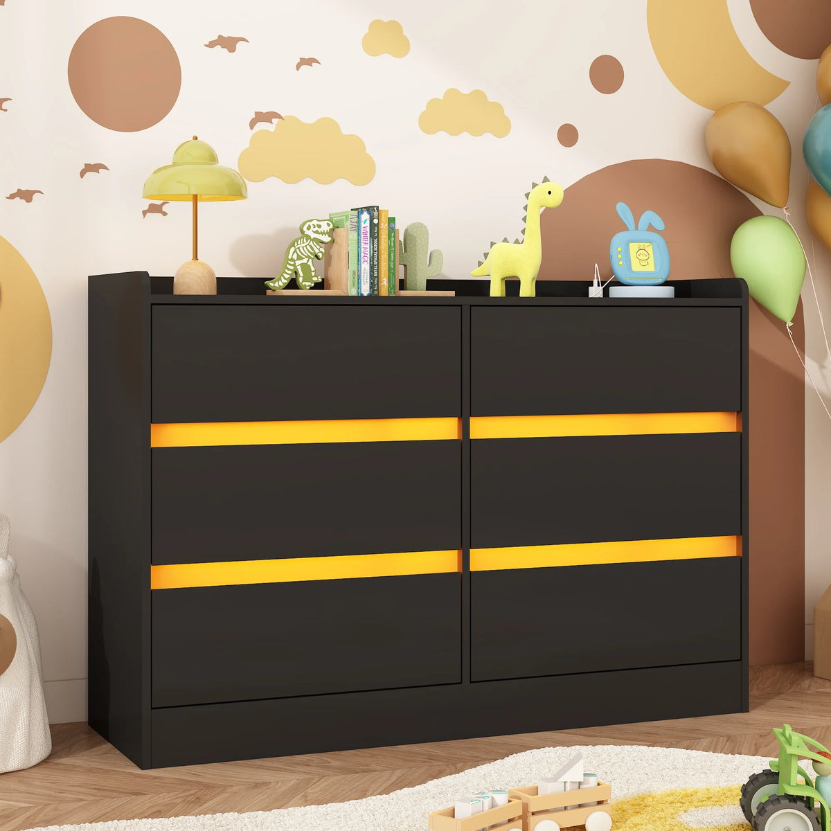 9 Drawer Dresser for Bedroom with Power Outlet, 63" Large Dresser with LED Light, Wooden Dresser For Closet, Chest of Drawers with Raised Edges