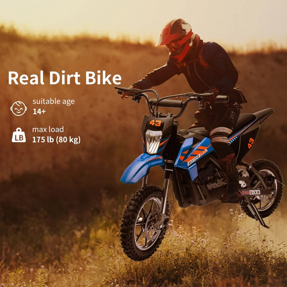 COZONY 36V Kids Electric Dirt Bike,15.5MPH Kids Electric Motorcycle W/ 350W Brushless Motor��LED lights, Air-Filled Tires, Leather Seat,Disc Brake,Max Load 175 Lbs,for Kids Ages 14+ Teenagers, Black