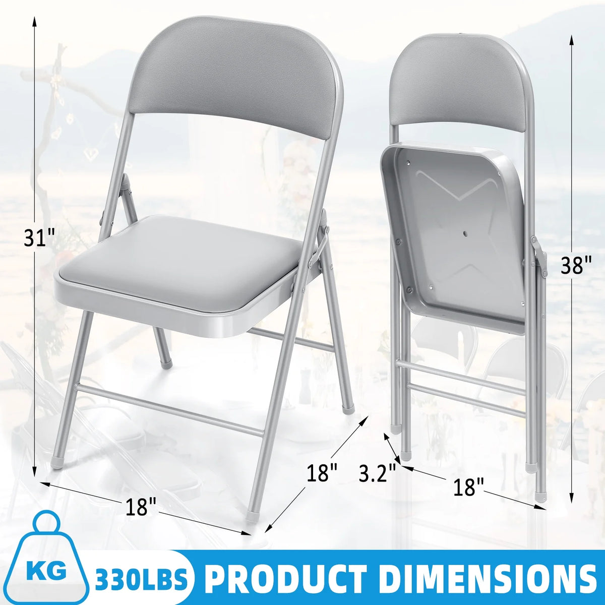 SUGIFT 4 Pack Vinyl Padded Folding Chair Portable Dining Chairs for Indoor and Outdoor