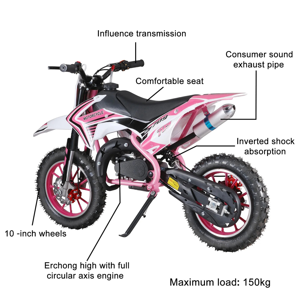SUSUchens Off Road Mini Motorcycle Kids Dirt Bike Gas Power Motocross Children Pocket Motorbike,49cc 2-Stroke (Pink)