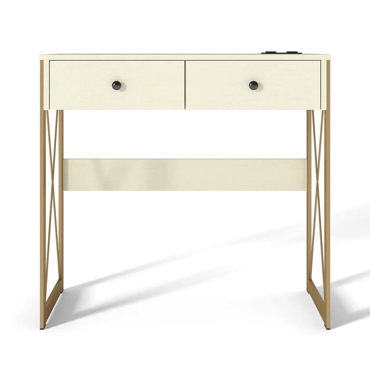 Manxile Fluted Computer Desk with USB Ports & Power Outlet, Modern White Study Table with Drawers