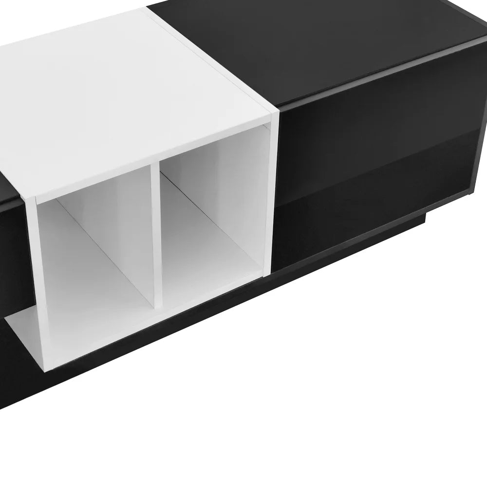Modern TV Stand for 80 Inch TV, ON-TREND Sleek Two-Tone Media Console, Functional Storage Cabinet with Open & Hidden Compartments, Particle Board, Living Room Furniture, White