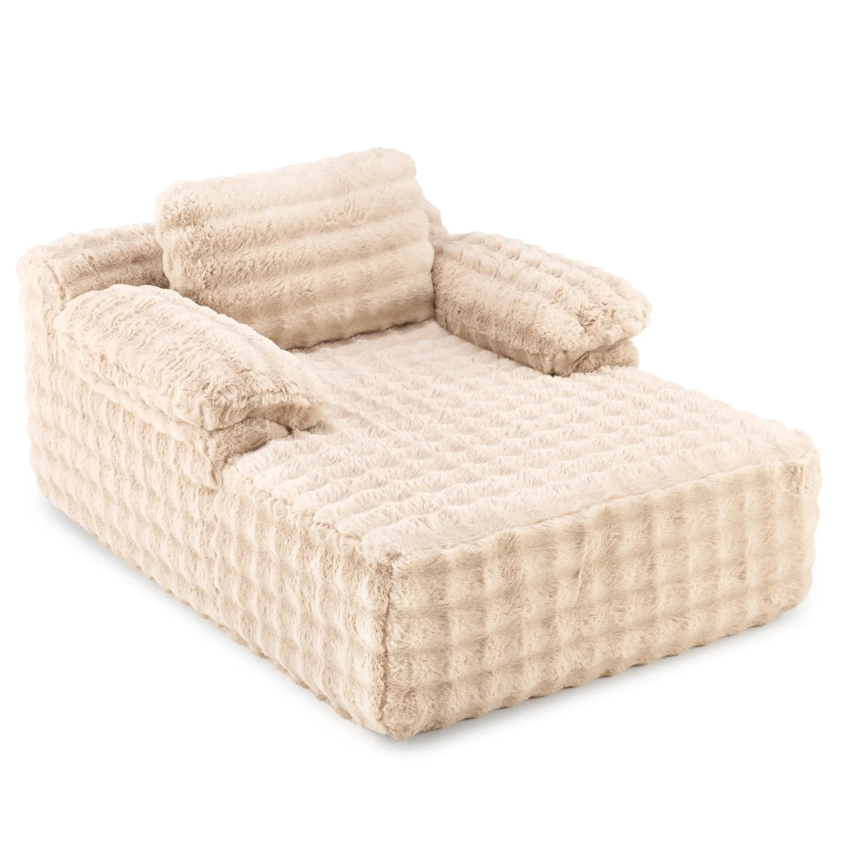 Ktaxon 68" Lounge Chair, Bubble Fleece Fabric Sofa Bed, Boneless Sleeper Chaise with Removable Backrest & Pillow-Top Armrests for Living Room White