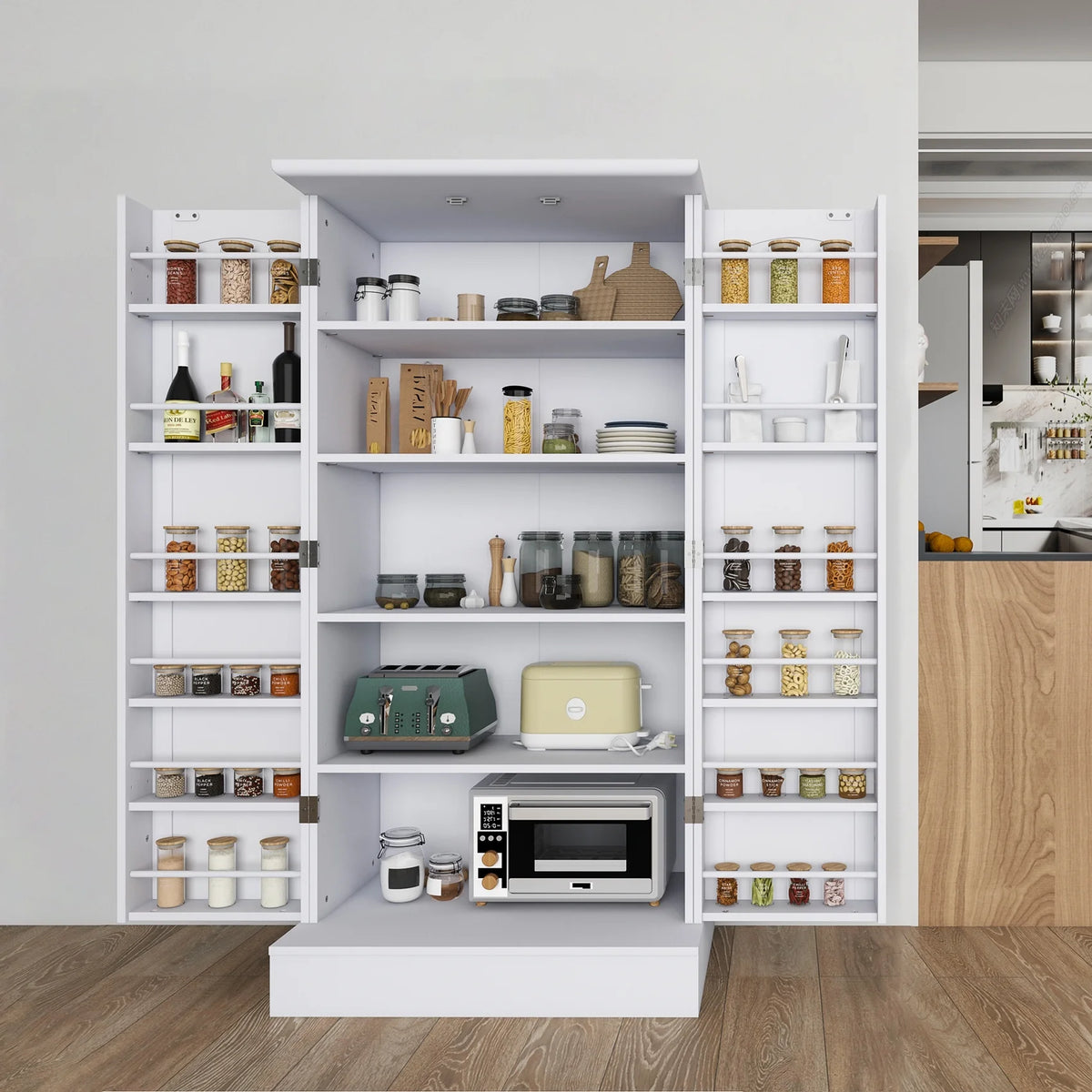 47 Kitchen Pantry Cabinet, White Buffet Cupboards Sideboard with Doors & Adjustable Shelves, Kitchen