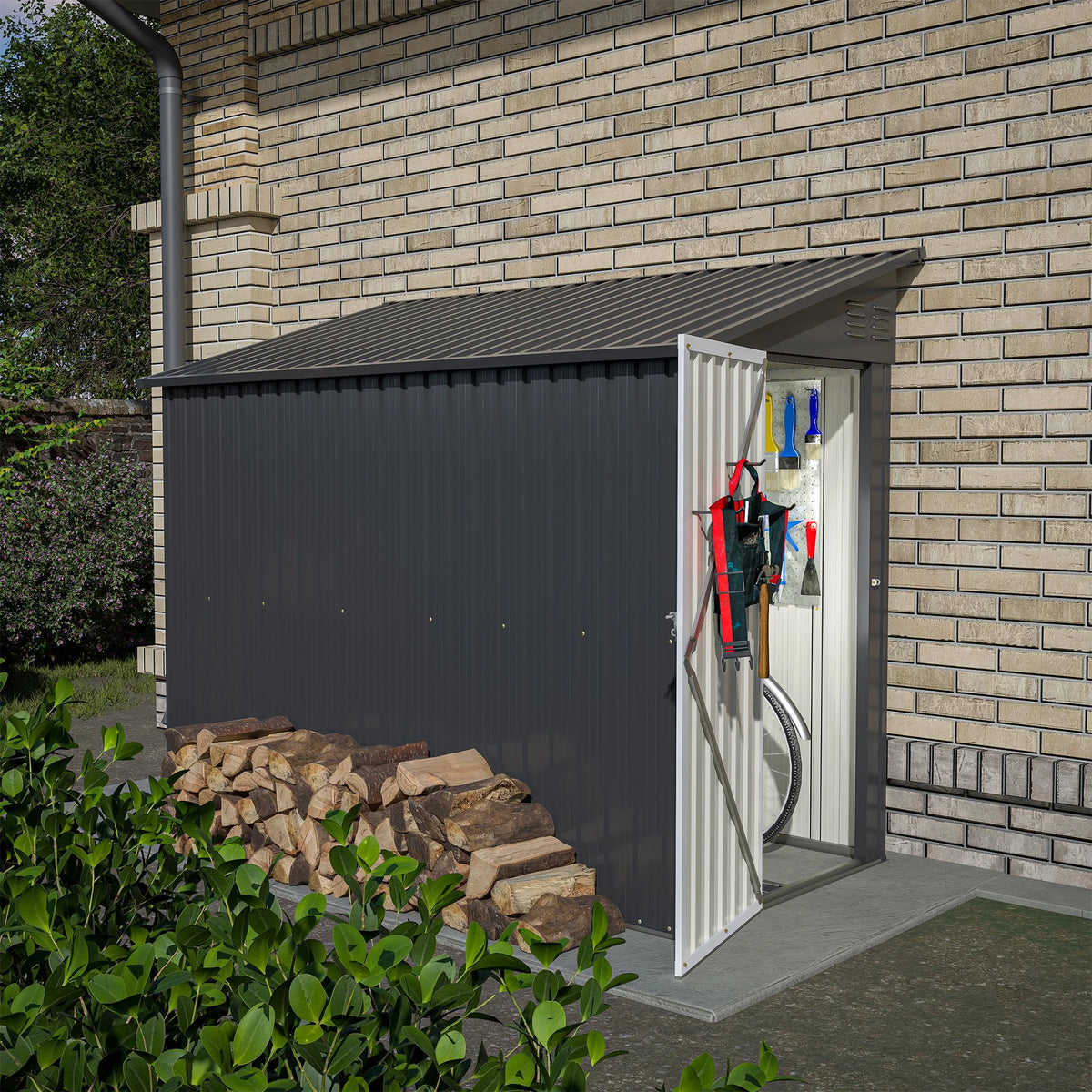 6' x 4' Outdoor Storage Shed, Metal Garden Shed with Lockable Doors, Tools Storage Shed for Backyard, Patio, White