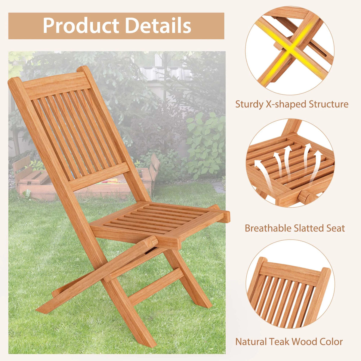 Costway 3pcs Patio Outdoor Indonesia Teak Wood Bistro Dining Set Folding Chair & Table Slatted