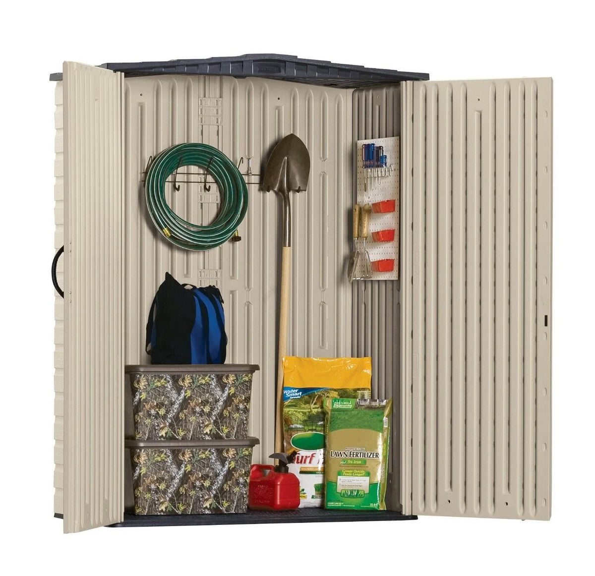 Rubbermaid Outdoor Medium Vertical Storage Shed, Resin, Beige, 72" H x 53.2" W x 57" L