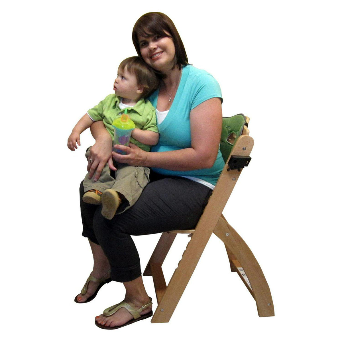Abiie Beyond Wooden High Chair with Tray. The Perfect Adjustable Baby Highchair Solution for Your Babies & Toddlers or as a Dining Chair. (6 Months up to 250 Lb) (Natural Wood - Olive Cushion)