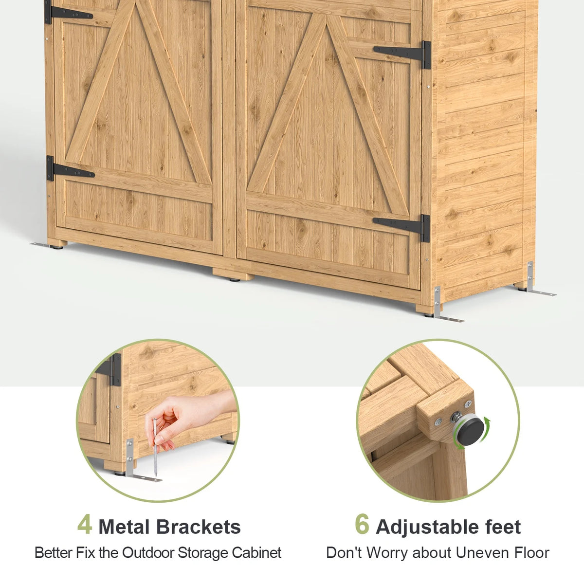 63.2" Outdoor Storage Cabinet, Lofka Lockable Doors Garden shed with Adjustable Shelves| Asphalt Roof| Ventilate Shutter, Wood Shed with Large Storage Space, Waterproof Roof for Garden, Natural
