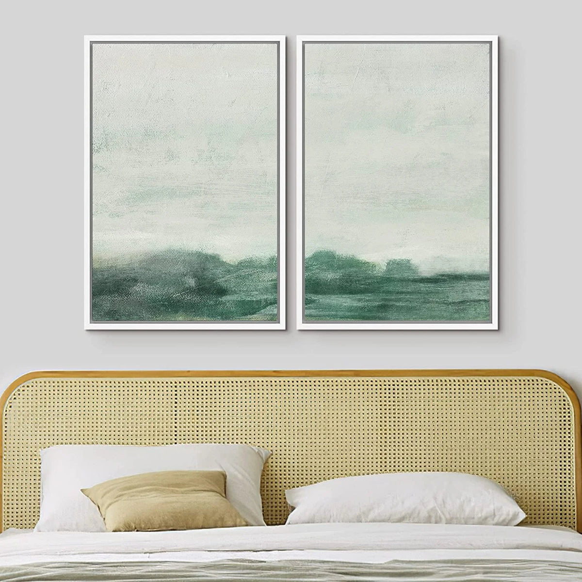 IDEA4WALL Framed Canvas Print Wall Art Set of 2 Watercolor Pastel Duotone Tan Landscape Abstract Modern Art Multicolor Contemporary Artwork for Bedroom, Office - 16"x24"x2 Panels Natural