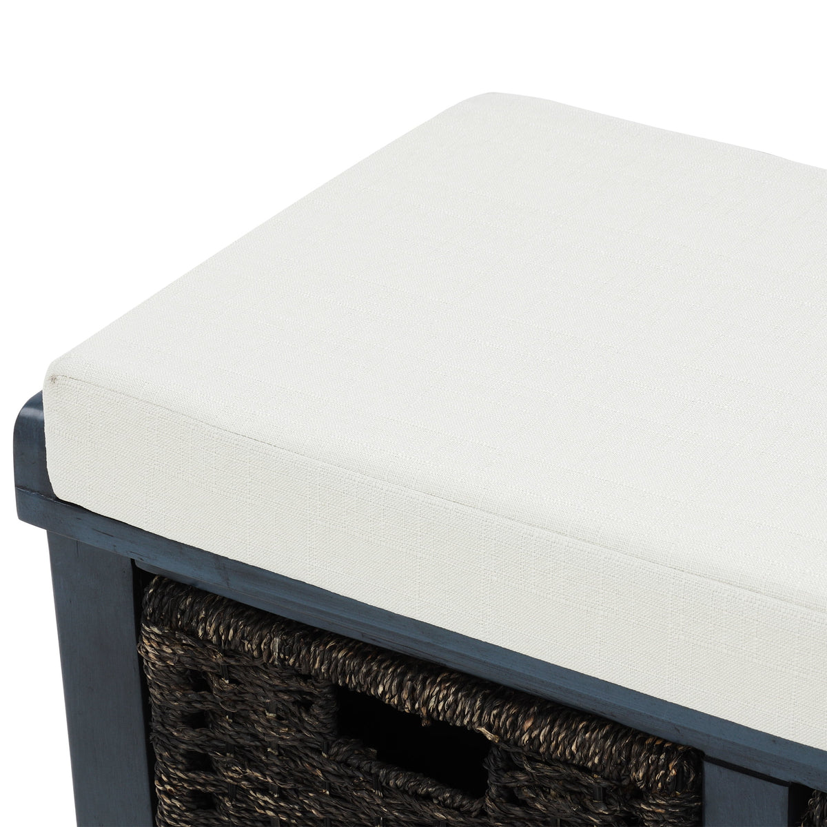 Entryway Storage Bench with 3 Woven Baskets and Removable Cushion, Entry Hallway Foyer Shoe Bench End of Bed Bench, Fully Assembled, 41.3" L x 15.7" W x 17" H (White Washed)