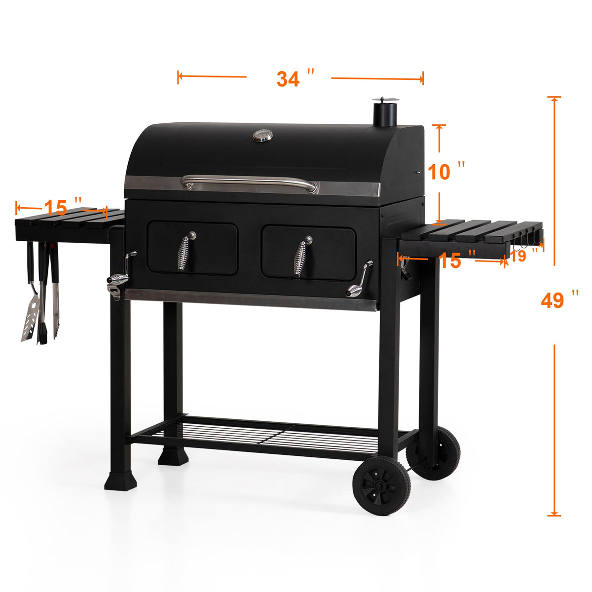 & William 34-inch BBQ Charcoal Grill Outdoor Portable Barbecue Grill
