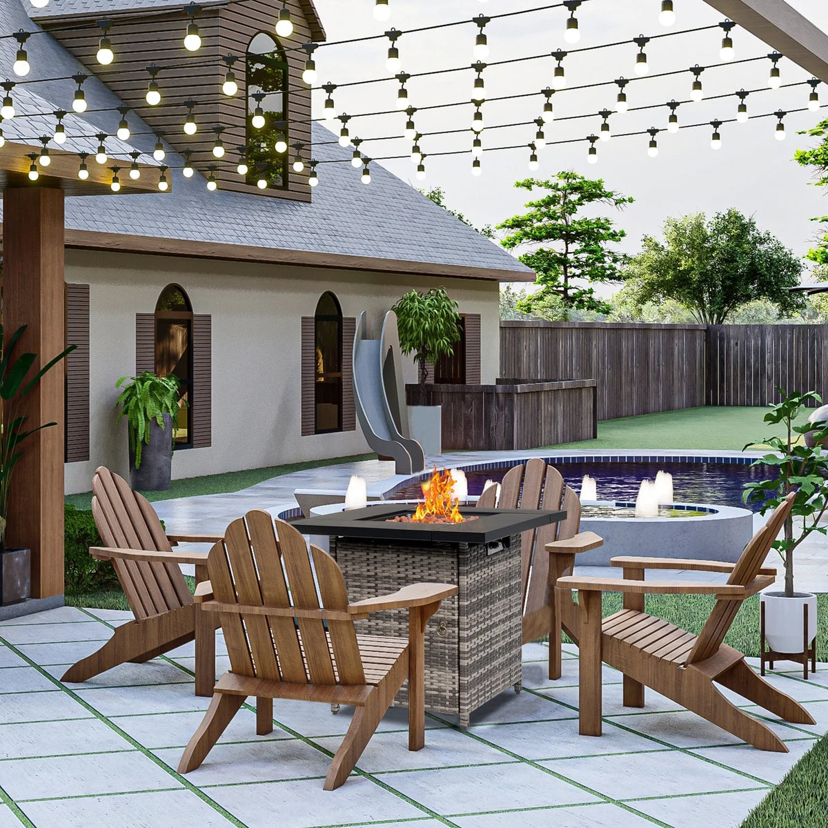 28" Fire Pit Table, Propane Fire Pit with Lid, Lava Rocks, 50000 BTU Outdoor Gas Fire Pit, Metal Square Propane Fire Pit for Outside Garden Backyard Deck Patio, Brown, LLL4008