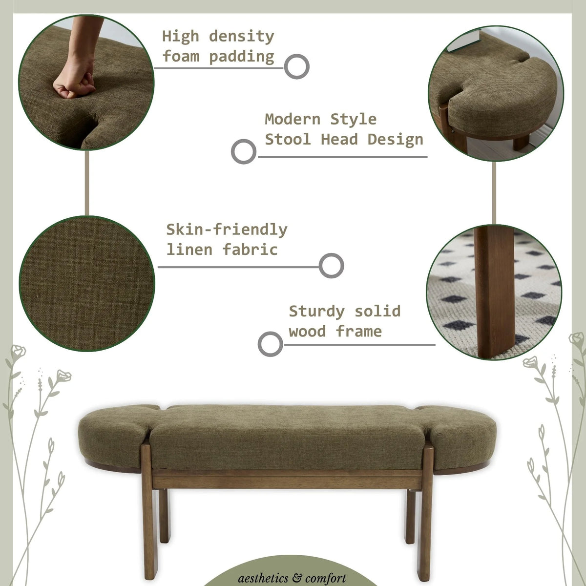 Dayalane 51" Modern Upholstered Bedroom Bench, Linen End of Bed Bench with Wooden Legs for Living Room, Entryway,Hallway Footrest, Beige