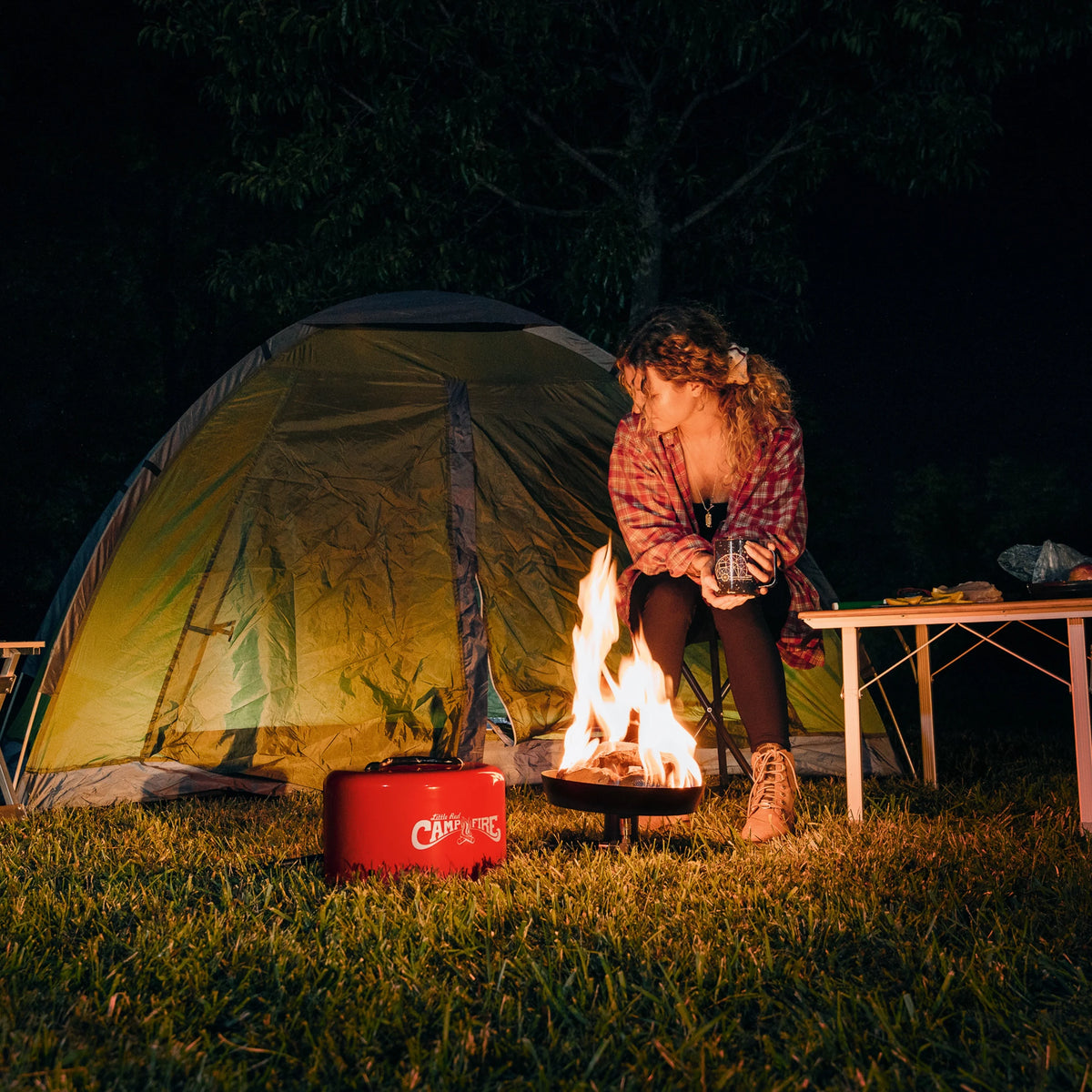 Camco Olympian Big Red Campfire, Approved for RV Campgrounds, Includes 10-Foot Propane Hose (58035)
