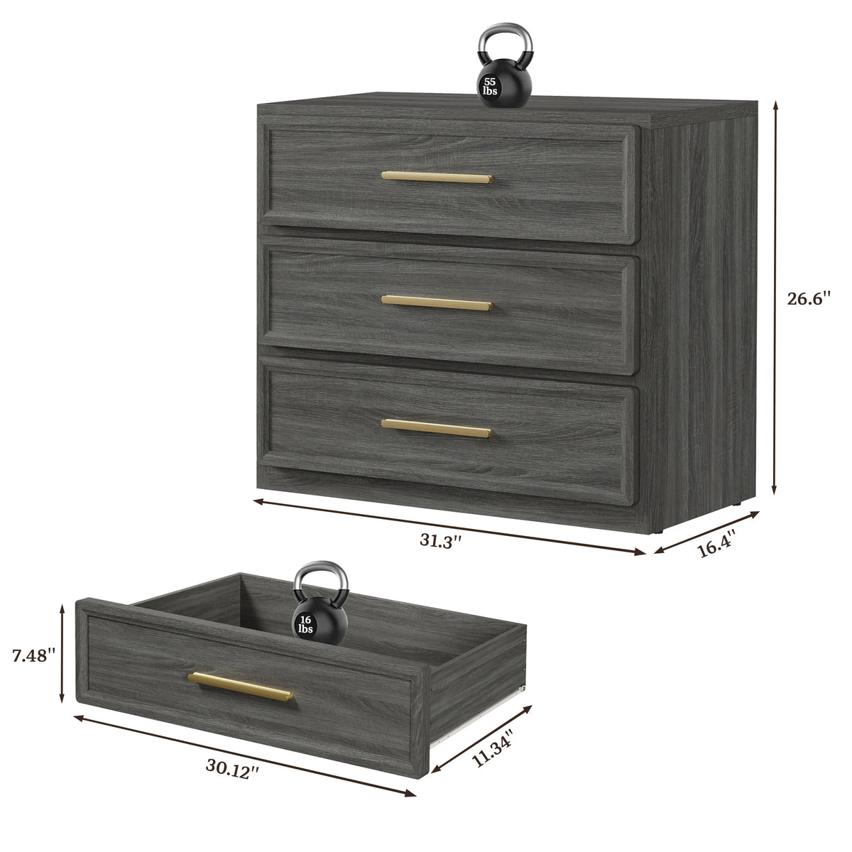 SICOTAS 31.3" W 3-Drawer Nightstand Set of 2 with Oversized Large Storage , Modern Night Stands Bedside Table with Adjustable Feet & Gold Handles for Bedroom Living Room Entryway, Light Oak