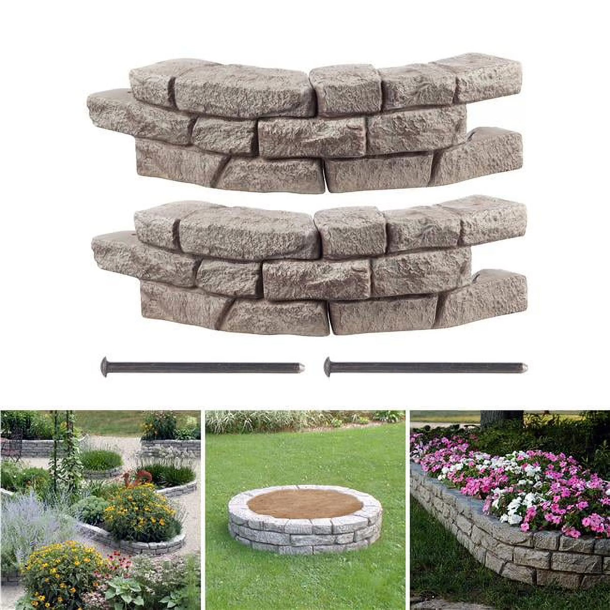 MARQUEE RockLock 10�� x 48�� Stone Gray Garden Border Edging