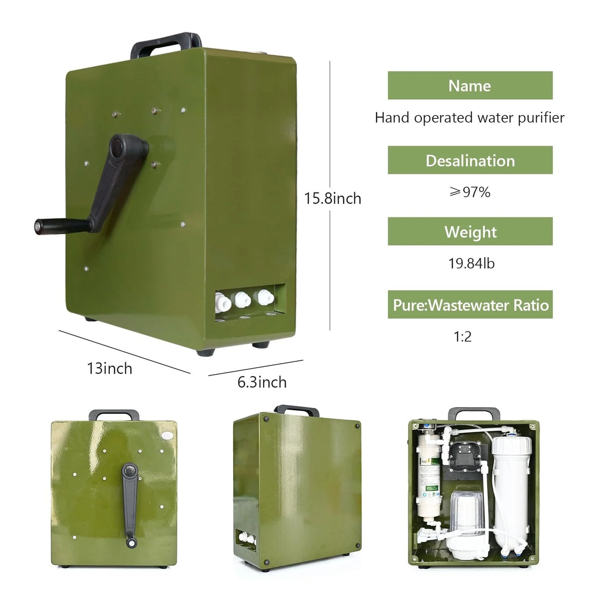 Manual Reusable Water Purifier Power Outage Prevention for Disaster Emergency Response,Military Grade Water Filtration System for Survival Team Family Outing Camping 0.0001 Micron P001