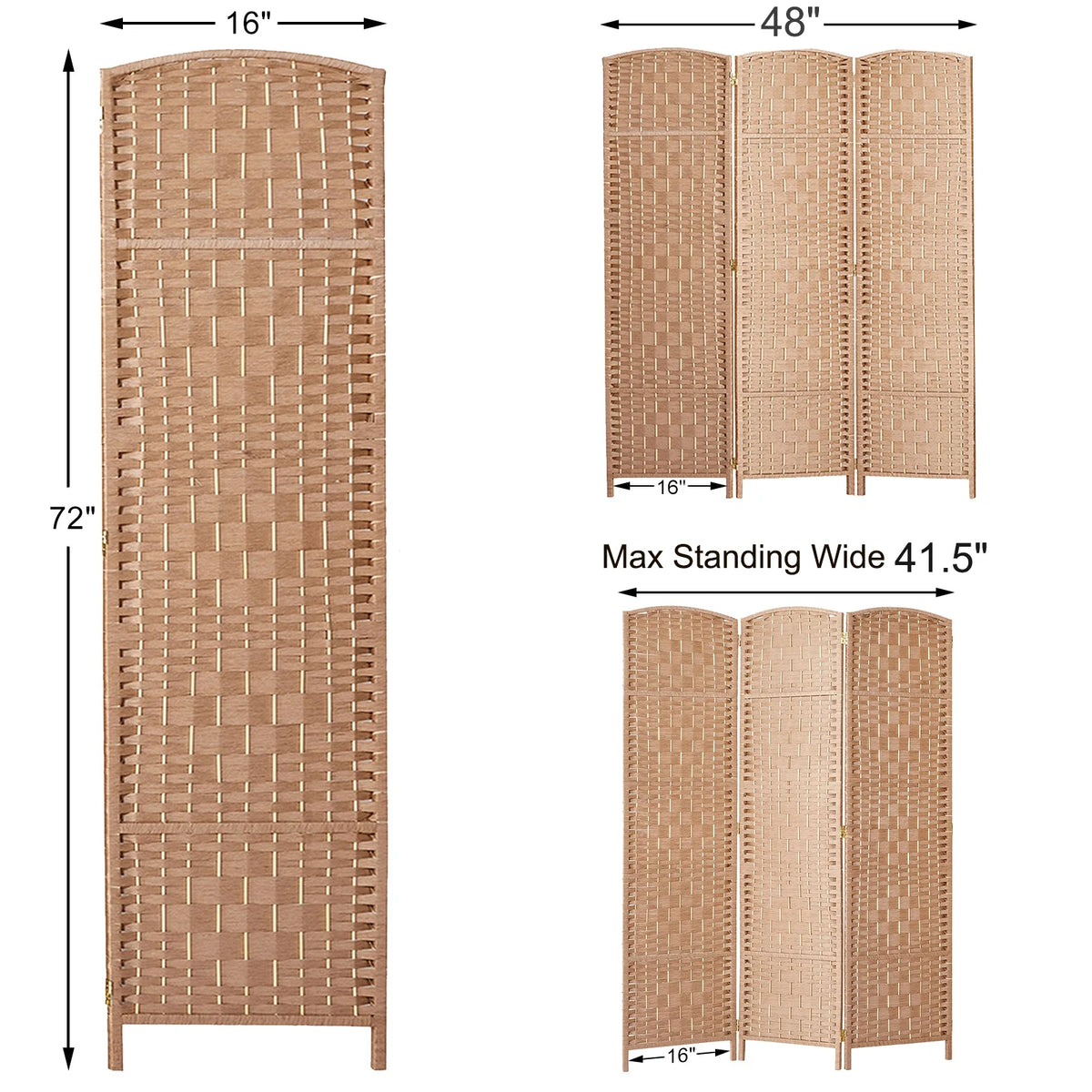 3-Panel Room Divider, 6 ft Office Partition Walls Wood Divider Folding Portable Privacy Screen, Room Dividers and Folding Privacy Screens for Home, Room Separator Wall Dividers,Black