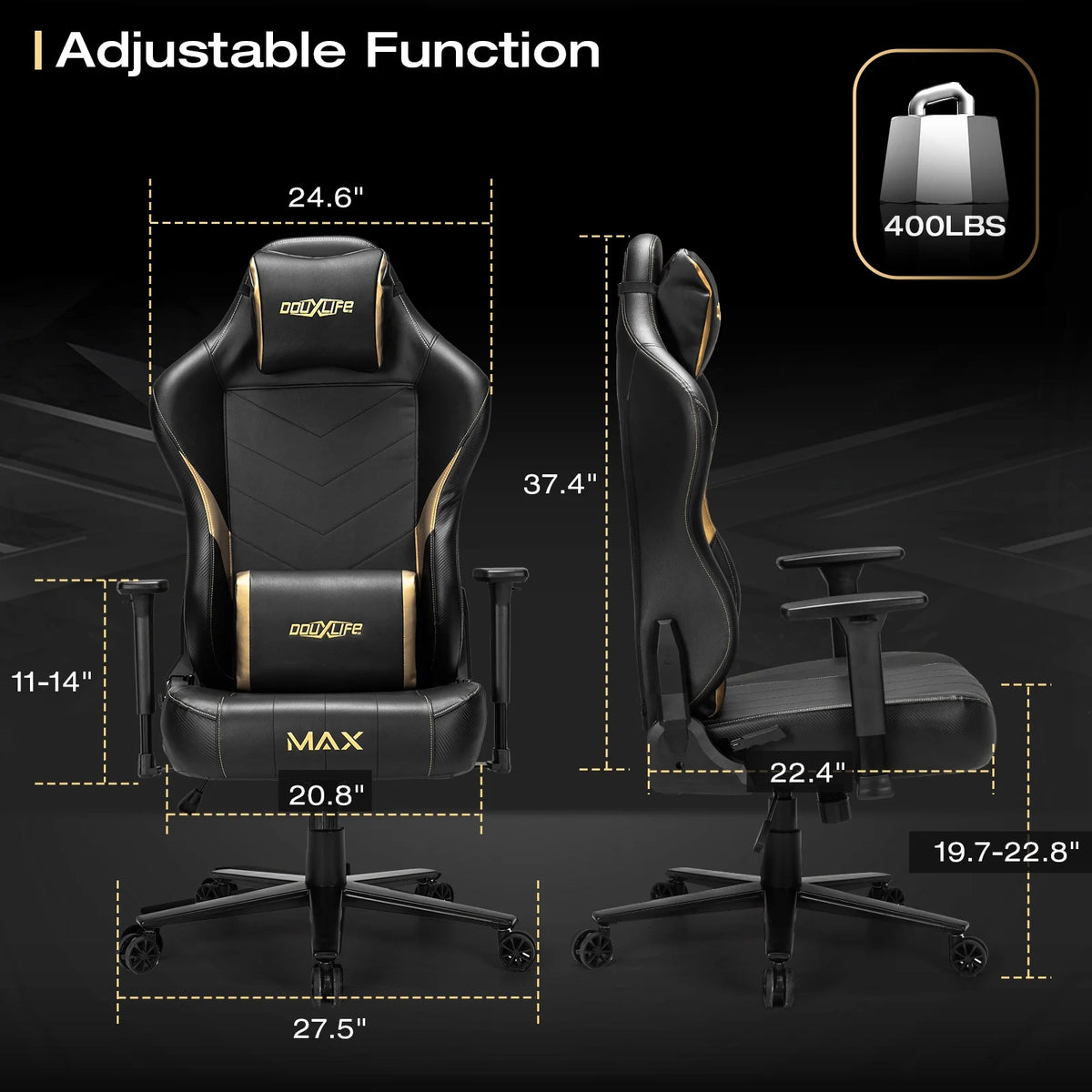Douxlife Massage Gaming Chair, Spring Cushion, Breathable Fabric Gaming Chair with Footrest, Ergonomic Computer Chair for Adults & Kids