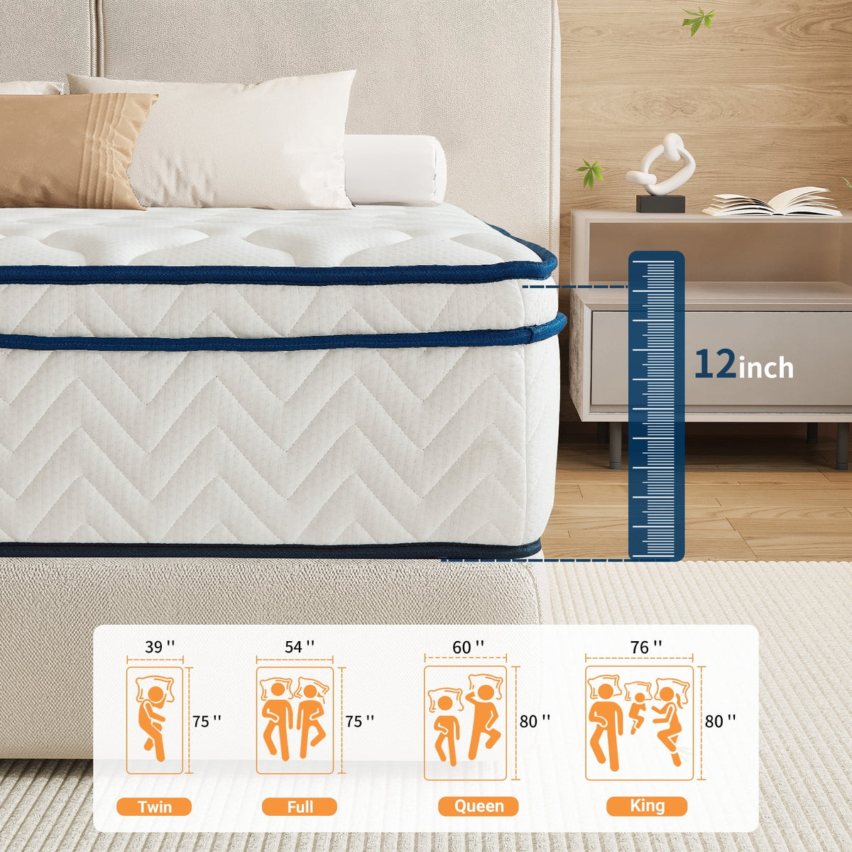QOFYU Plush Queen Mattress 12 inch, Queen Size Spring HybridGel Memory Foam Mattress, Queen Mattresses in a Box