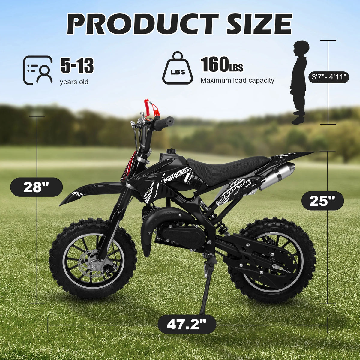 Gpower Gasoline 49cc Dirt Bike for Kids 6-15,2-Stroke Gas Power Mini Dirt Bike,1-Seater,Blue