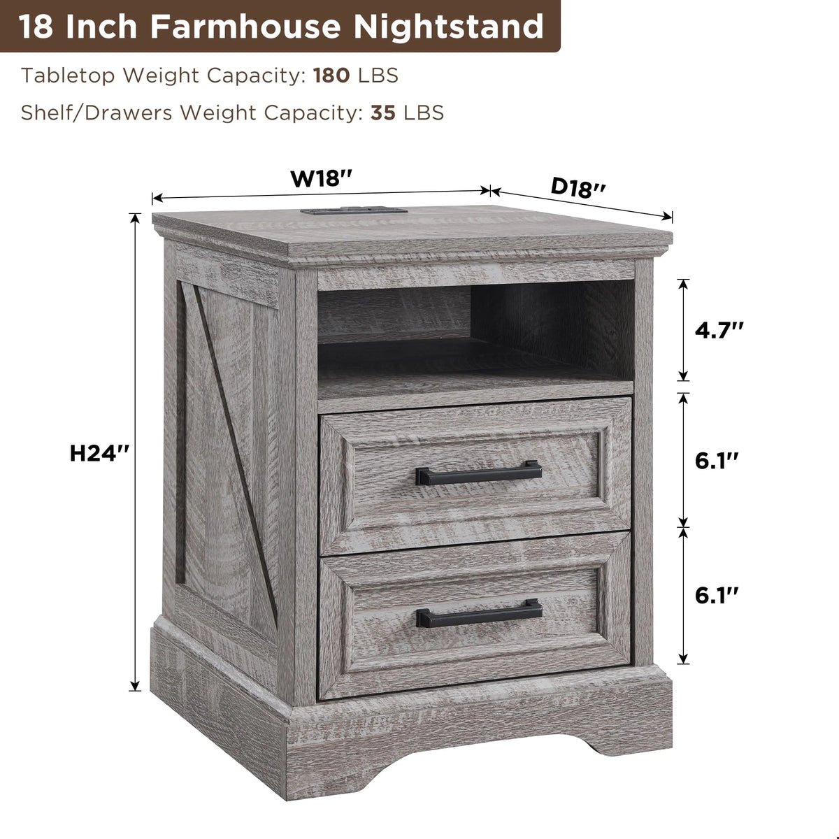 ACCOHOHO Nightstands Set of 2 with Charging Station, Rustic End Table with 2 Drawers Farmhouse Side Table with 3-tier Storage for Bedroom Living Room, White