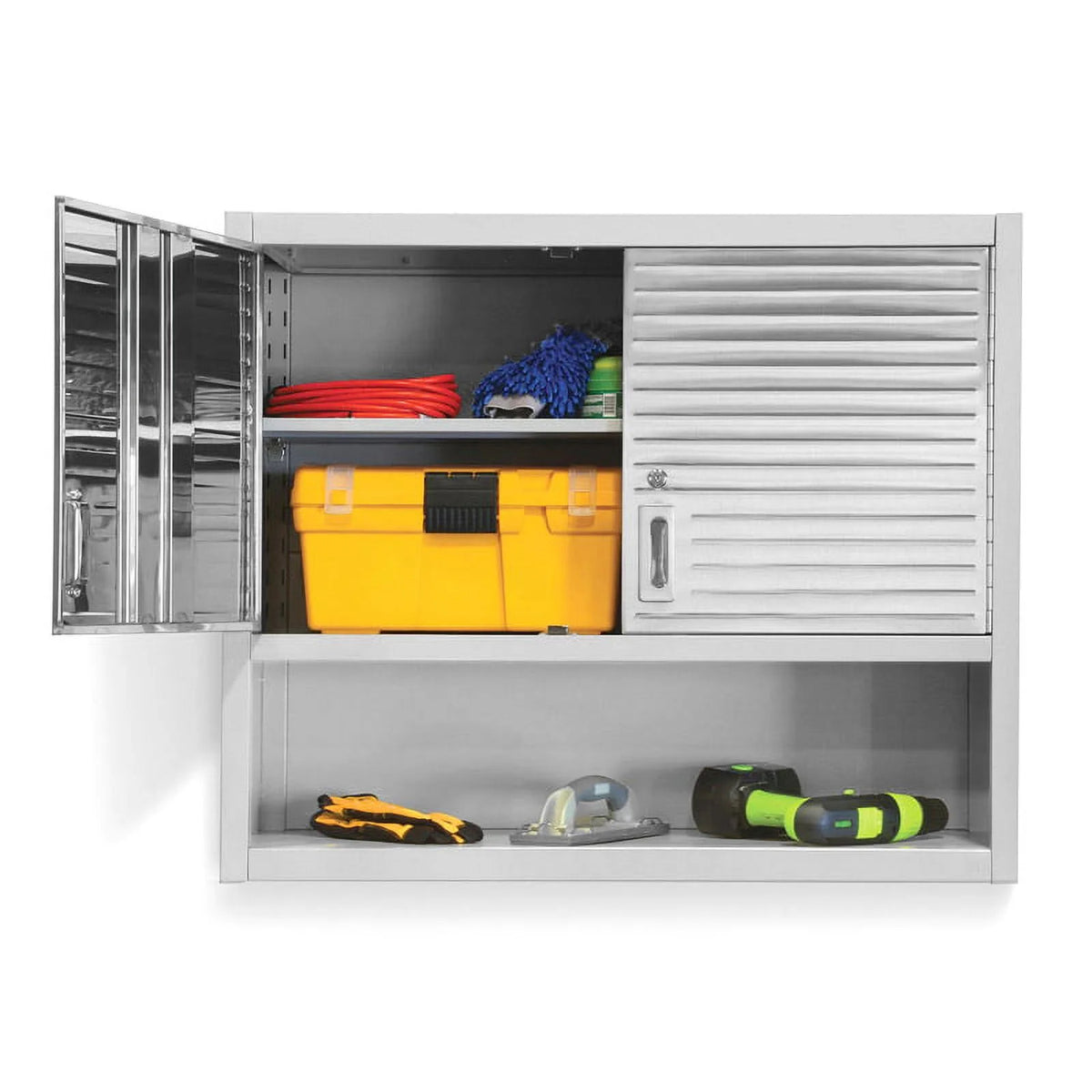Seville Classics UltraHD Lockable Wall Cabinets with Open Shelf 36" W x 12" D x 30" H, Granite Gray
