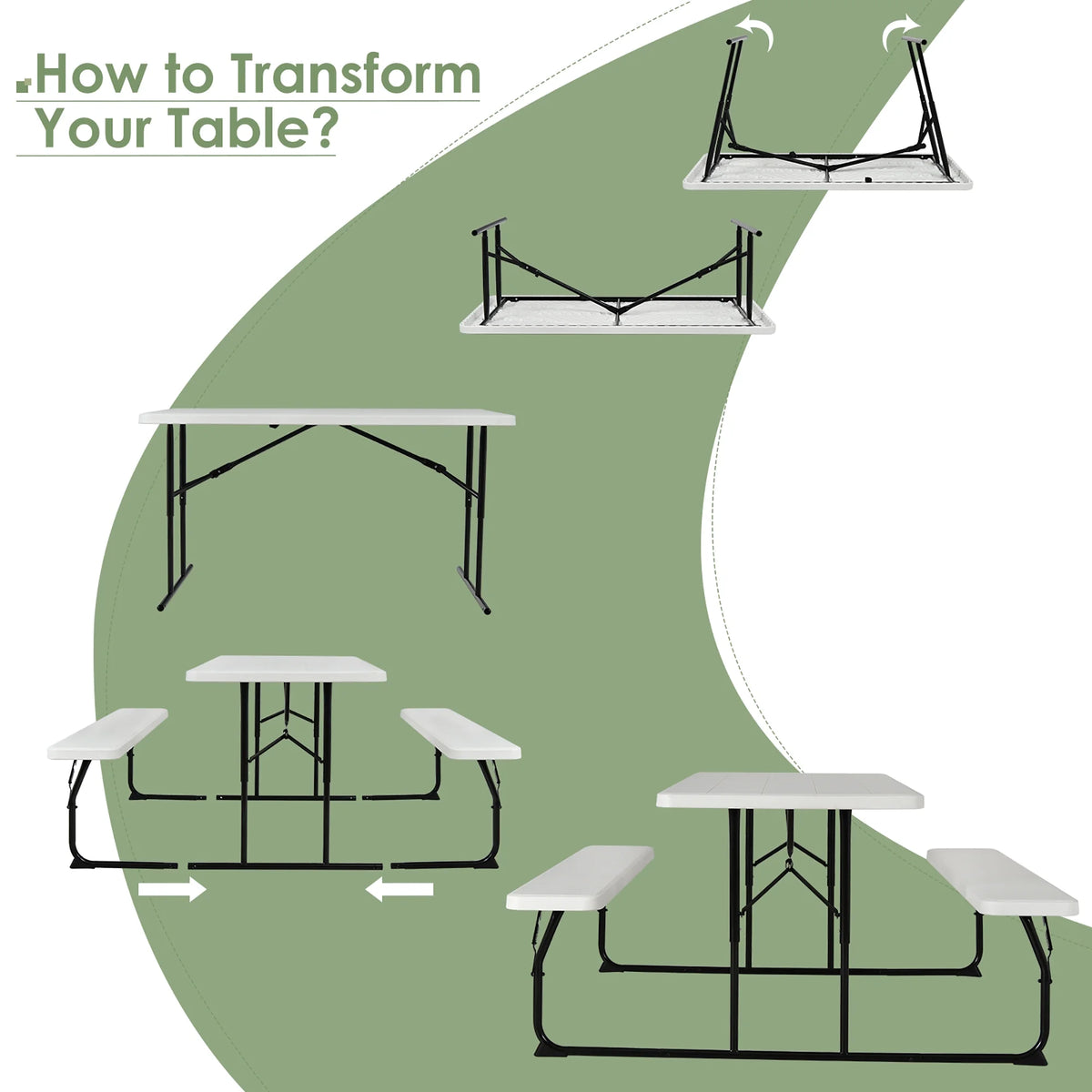 Costway Indoor & Outdoor Folding Picnic Table Bench Set w/ Wood-like Texture Grey