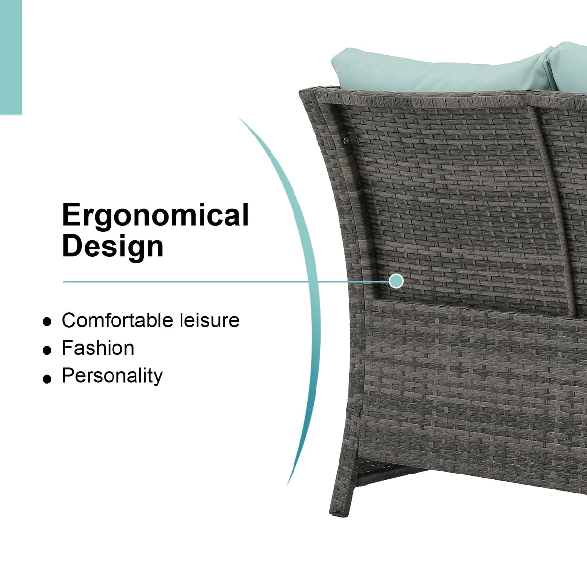 Outdoor Wicker Love Seat and Coffee Table Set, Weather Resistant Grey Rattan, Patio Furniture with Gray Cushions & Storage Bin