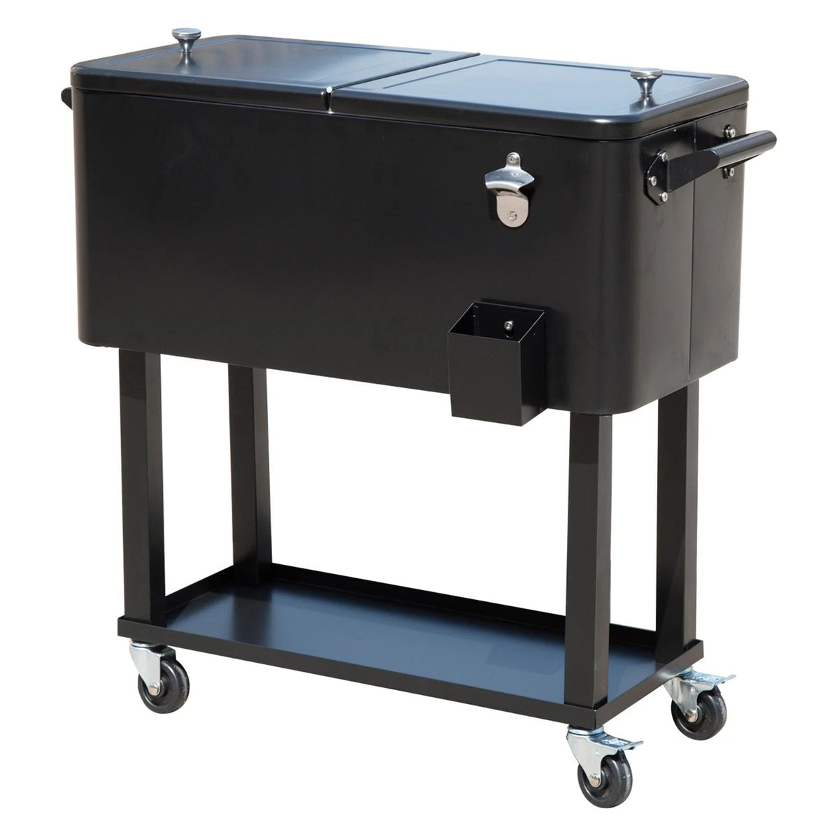 Outsunny 80 QT Rolling Cooling Bins Ice Chest on Wheels Outdoor Stand Up Drink Cooler Cart for Party, Red