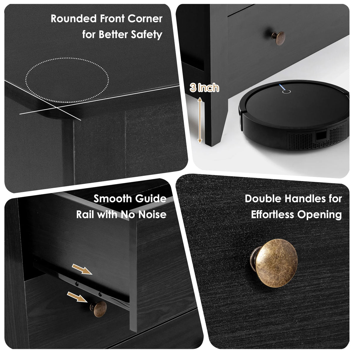 Gymax 3 Drawer Dresser Chest of Drawers Bedside Table for Living Room Bedroom Espresso