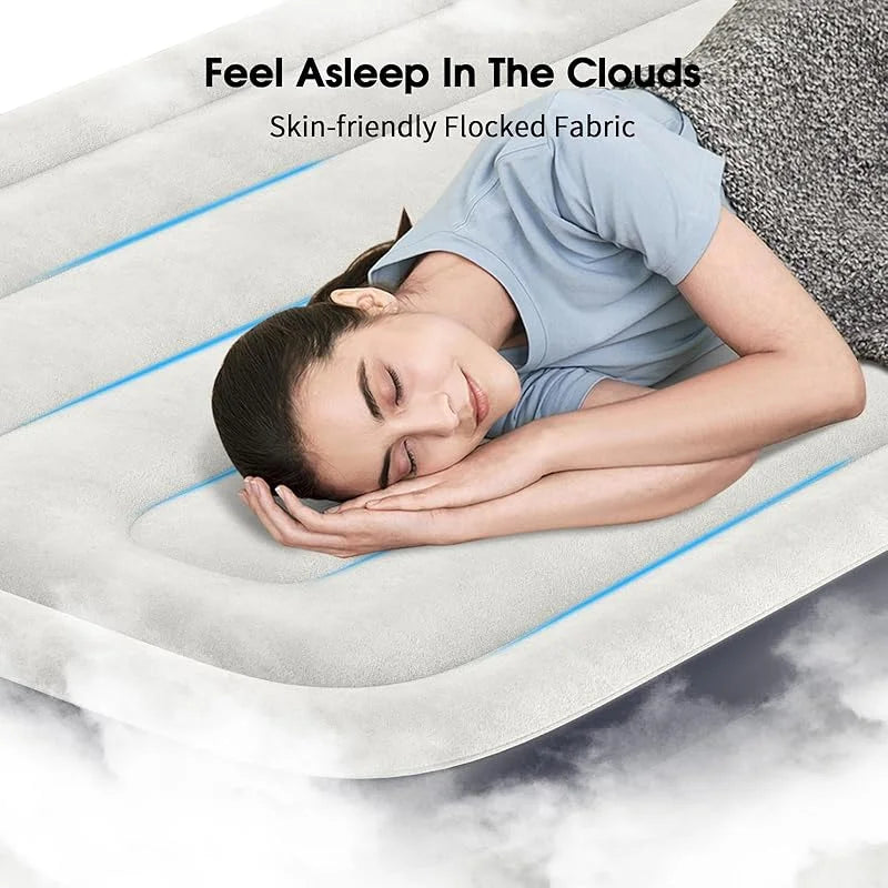 Air Mattress Full with Built in Pump,18''Inflatable Mattress of Upgraded Vertical Beams,Self Inflatable/Deflation Blow Up Mattress in 3 Mins,Flocked Top Airbed with Carry Bag for Home, Camping-wpp
