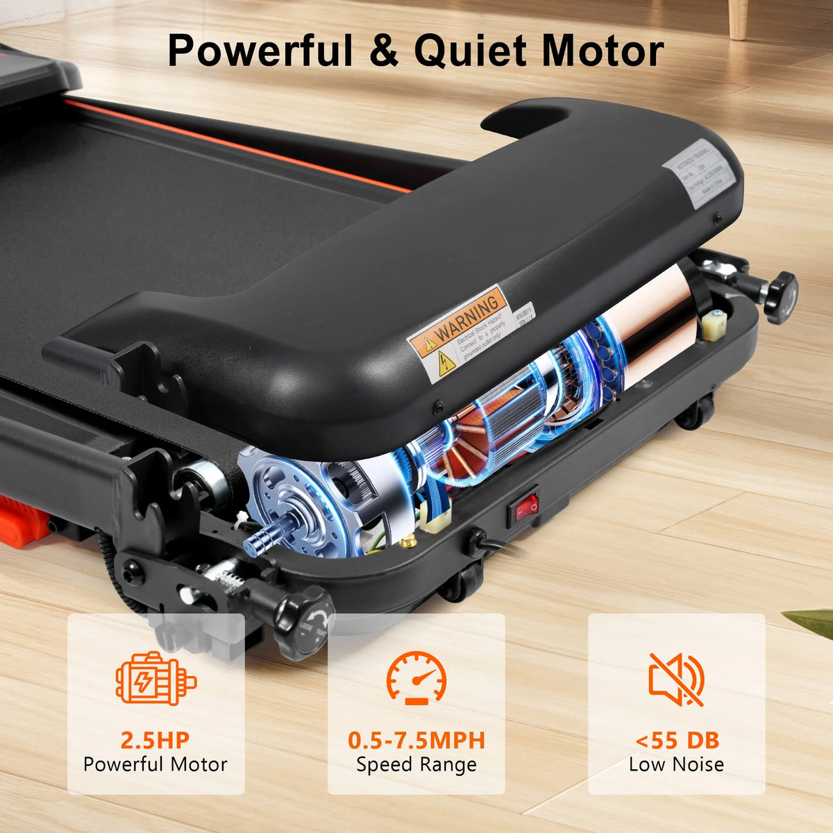 EUROCO 300 LBS Portable Folding Treadmill,2.5 HP Foldable Compact Treadmill with LED Display, Adjustable Incline,Heart Rate Sensor,Charge Station,Bluetooth Speaker and 6 Shock-Absorbing for Home