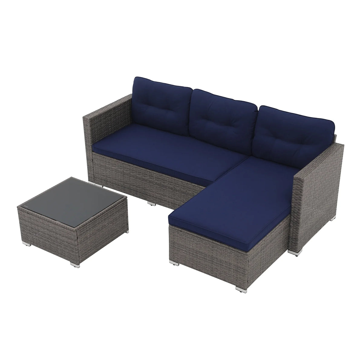 3 Piece Patio Furniture Sets, Outdoor All-Weather Wicker Sectional Sofa Set, Beige