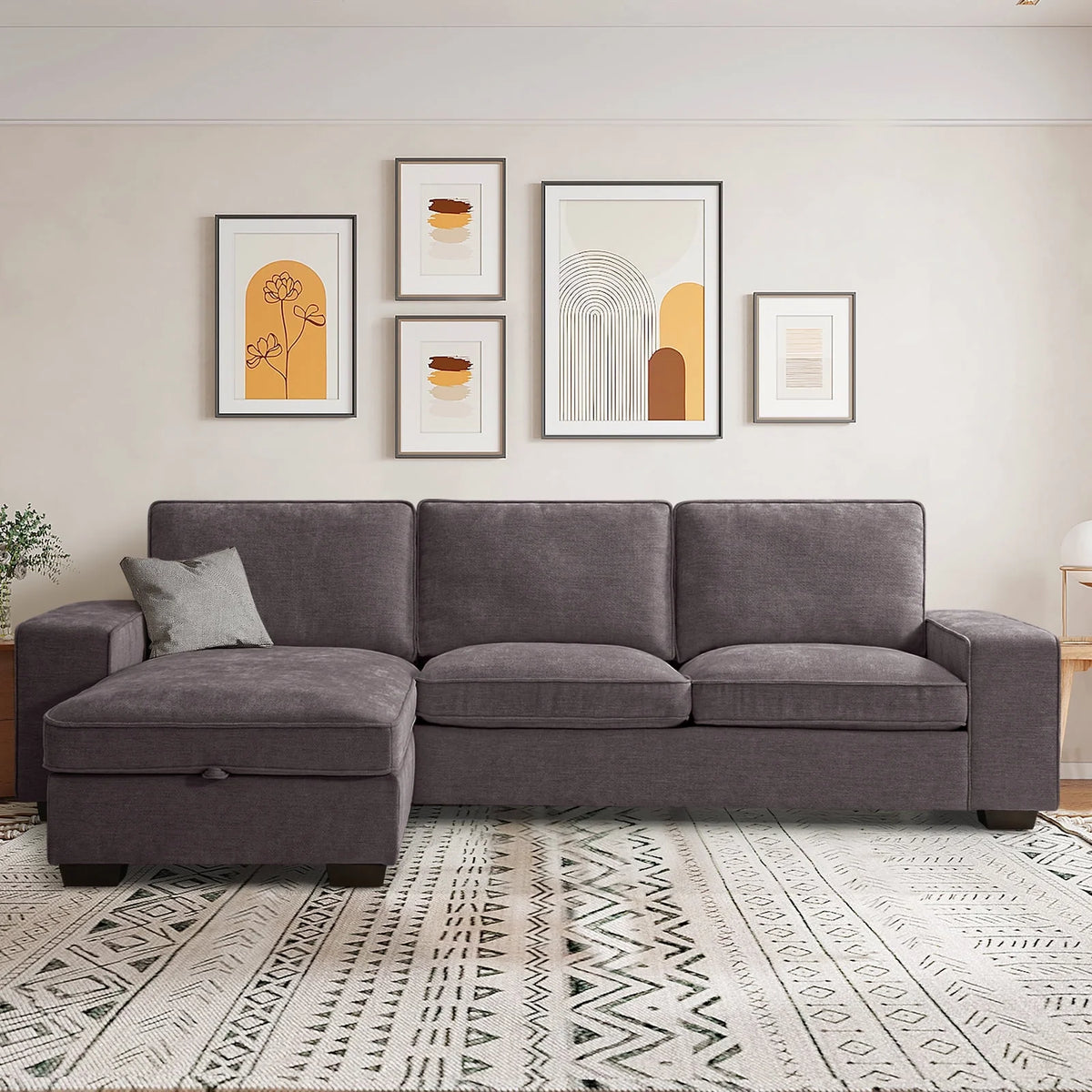 ASHOMELI 99'' Convertible Sectional Sofa,L Shaped Couch,Multi-Functional Reversible Sofa with USB and Type-C Charging Ports, Storage Space, Breathable Fabric