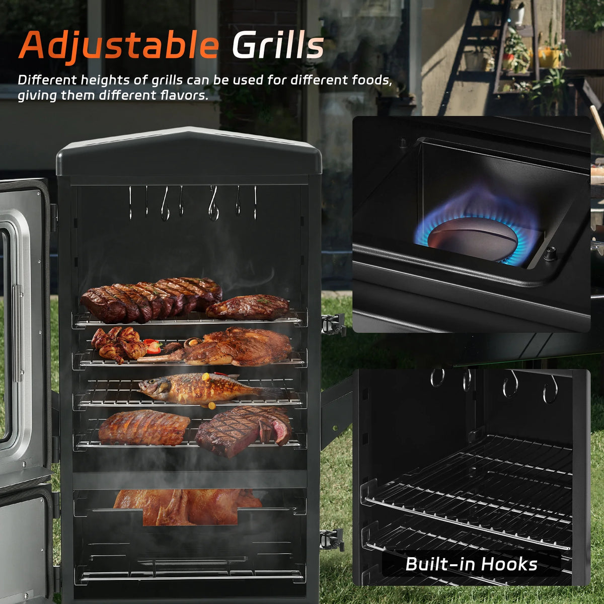 MAISON HUIS Vertical Propane Smoker, Outdoor Gas Smokers Grill with Cover, Black