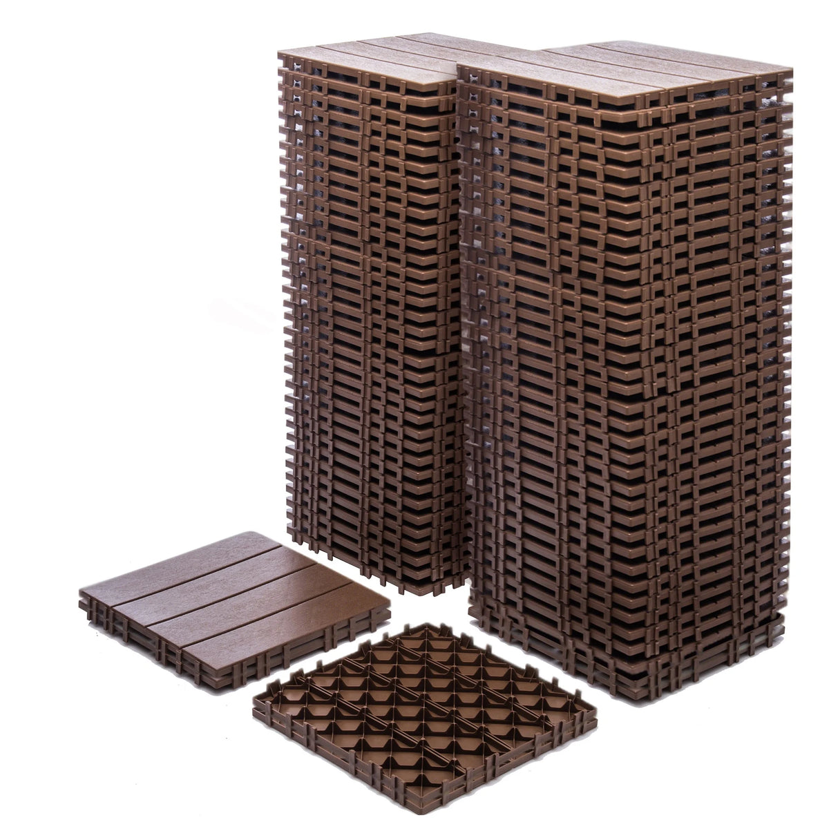 76 Pack Interlocking Deck Tiles, 11.42"x11.42", Polypropylene, Waterproof Outdoor Flooring, 3D Wood Grain Plastic, for Patio, Balcony, Backyard