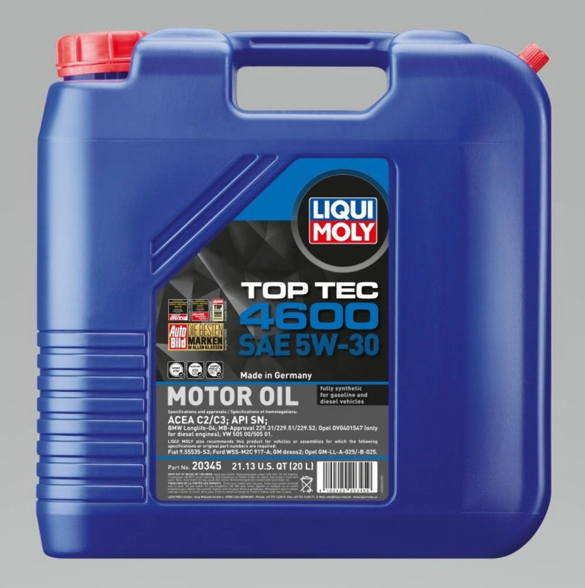 Liqui Moly 20345 20 Litre 5W-30 Top Tec 4600 Motor Oil