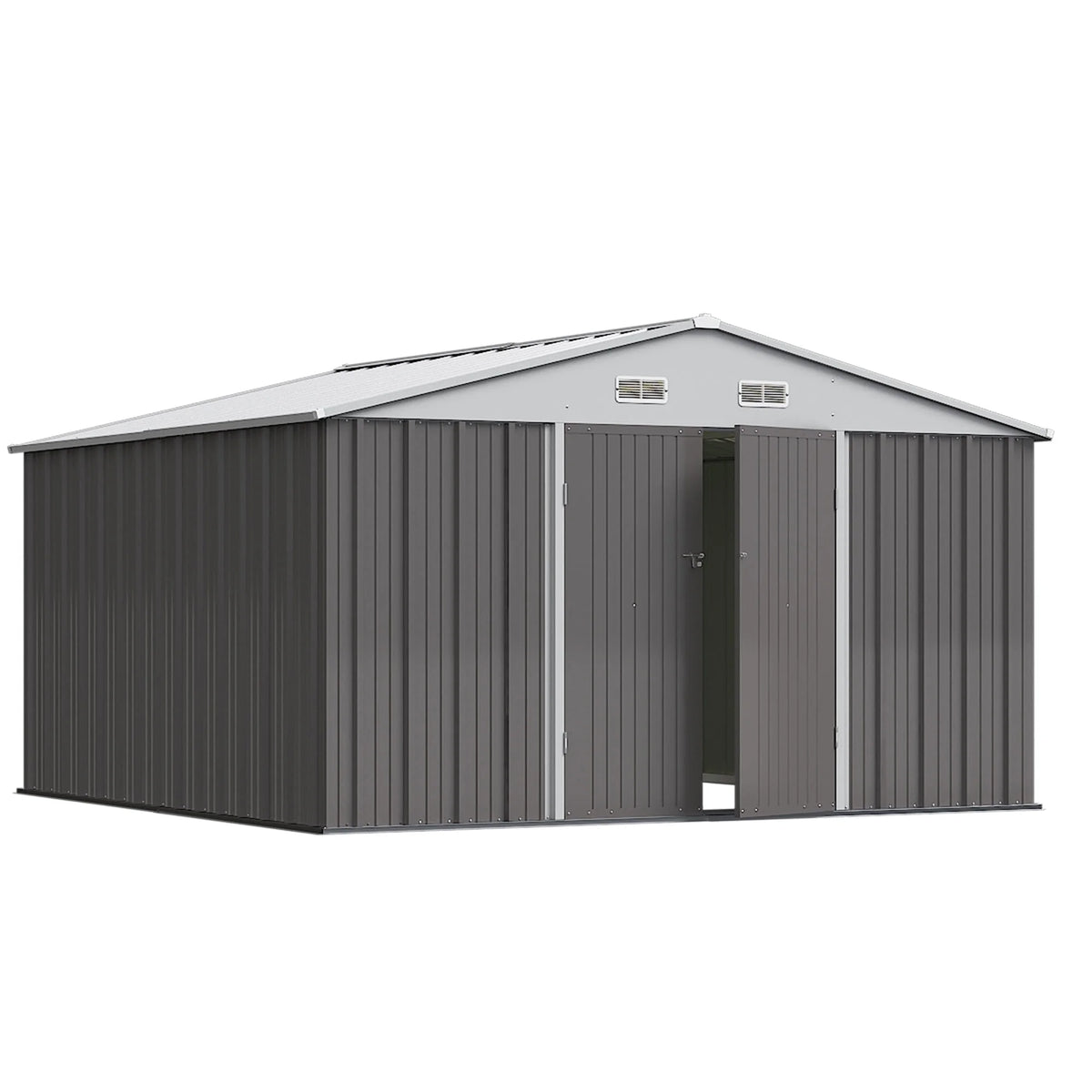 Devoko 10x8 Ft Metal Storage Shed, Lockable Steel Garden Shed for Patio Backyard Outdoor Tools, Brown
