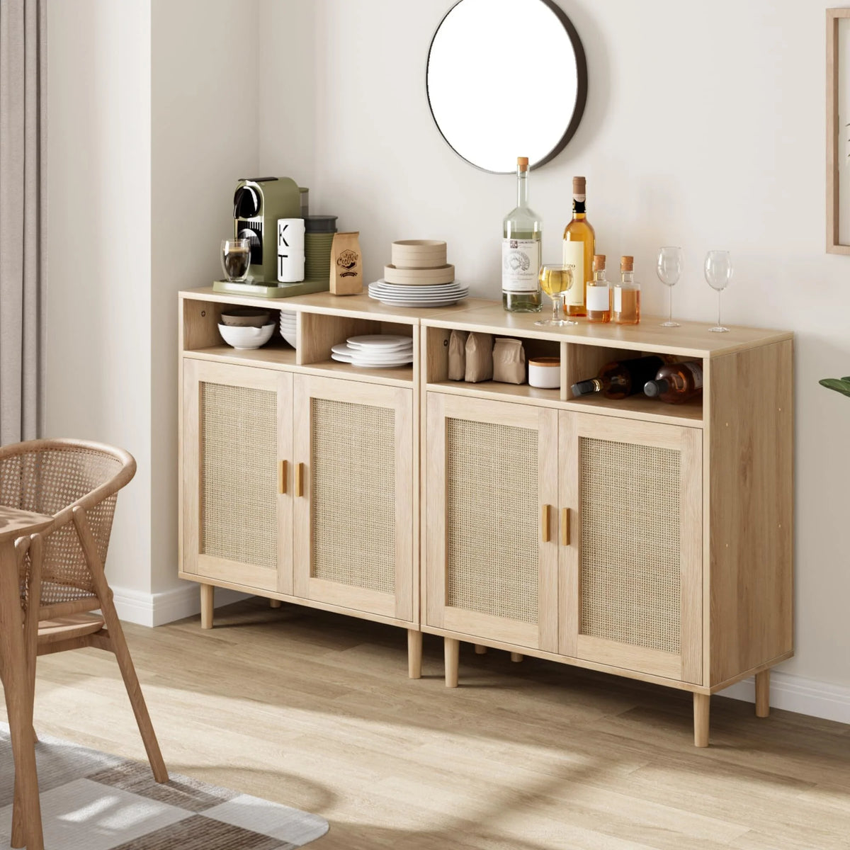 NEILA Rattan Cabinet with 2 Doors and Shelf, Modern Accent Furniture, 1 Piece