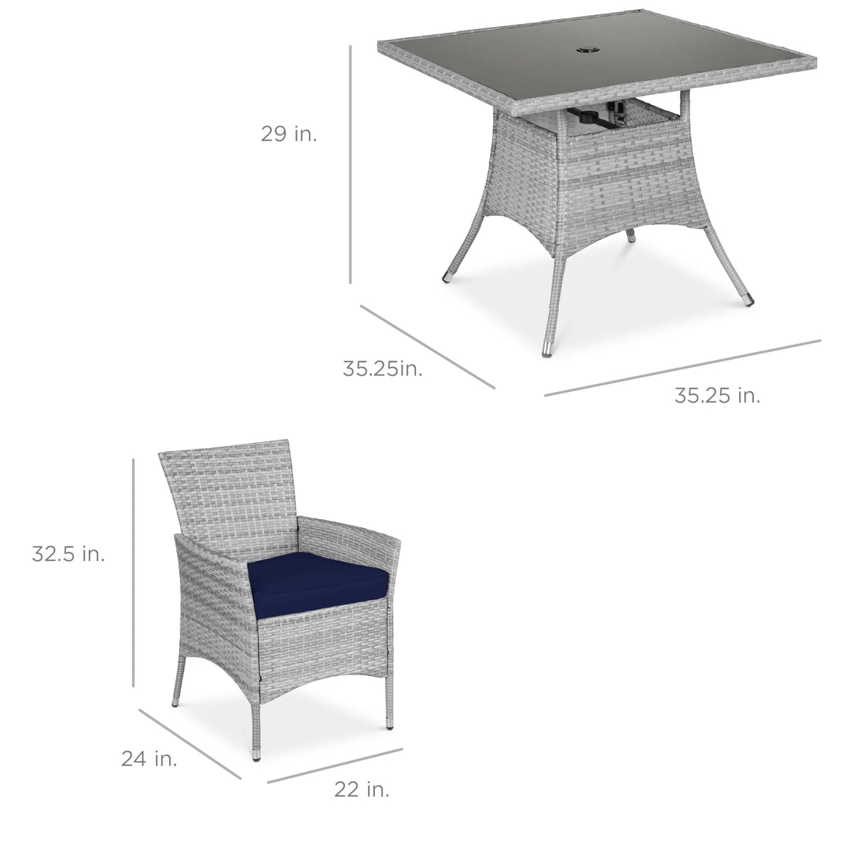 Best Choice Products 5-Piece Indoor Outdoor Wicker Patio Dining Table Furniture Set w/ Umbrella Cutout, 4 Chairs - Gray