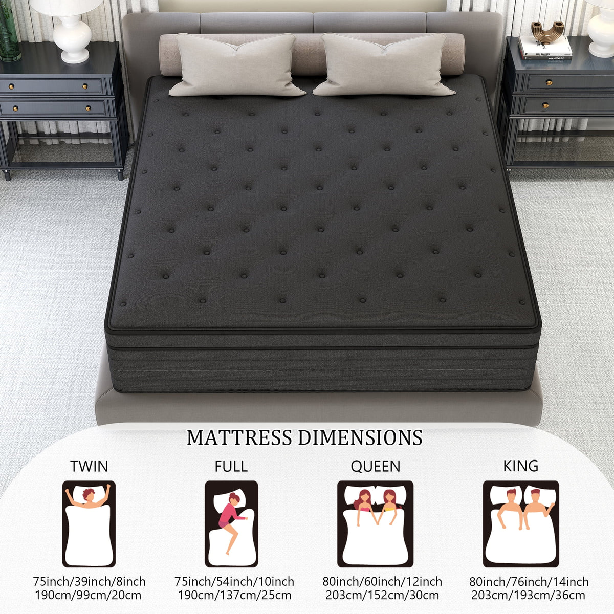 12 inch King Mattress,Hybrid Mattresses Medium Firm in a Box