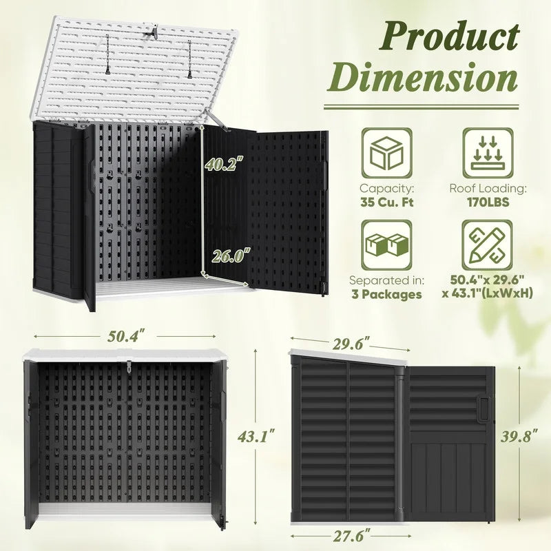 Devoko Outdoor Storage Shed Resin, 35 Cu.Ft Large Capacity Waterproof Plastic Storage Cabinet with Lockable for Garden and Patio