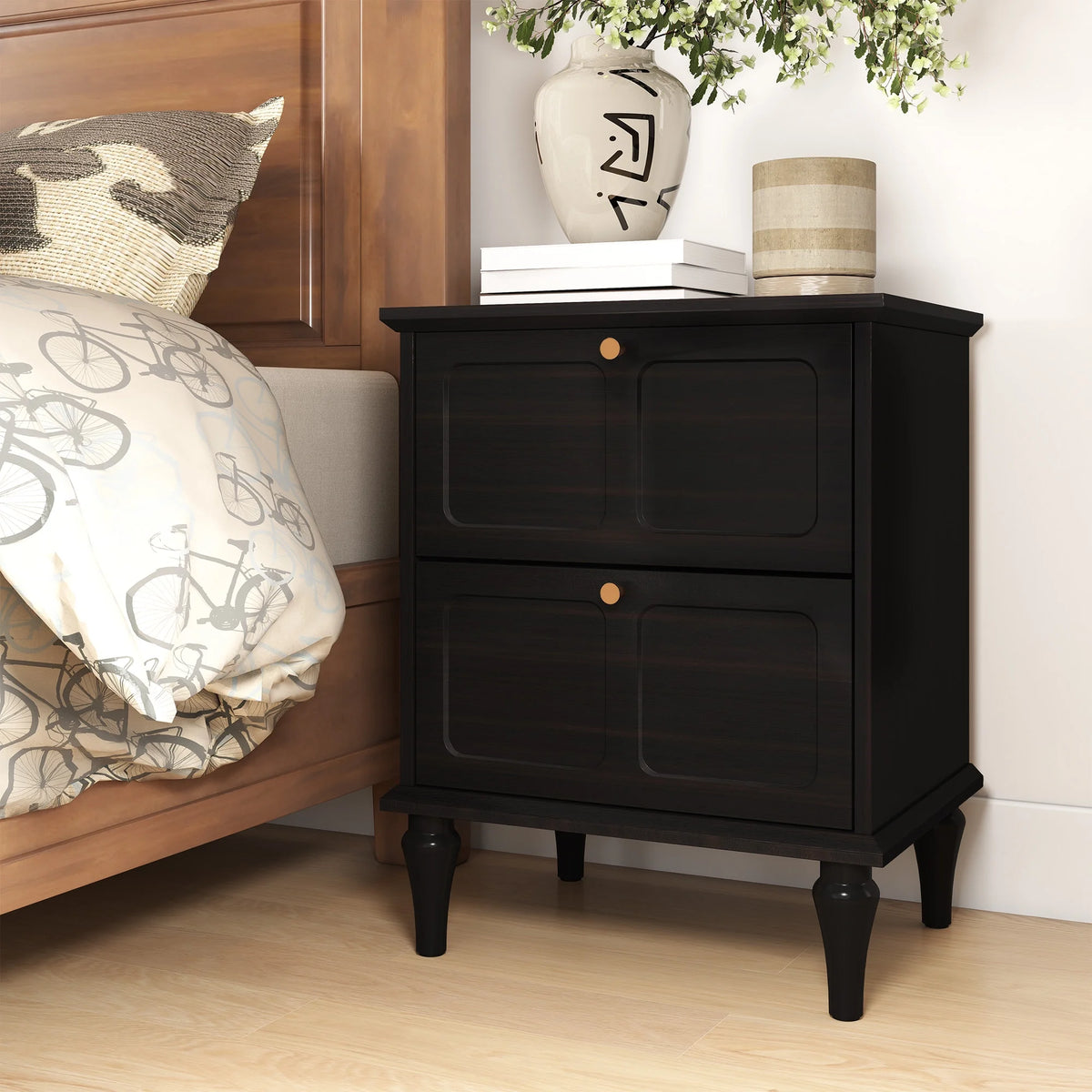 HLR 20" Mid Century Nightstands Set of 2 with Drawers, Wood Bedside Table End Table for Bedroom, Brown