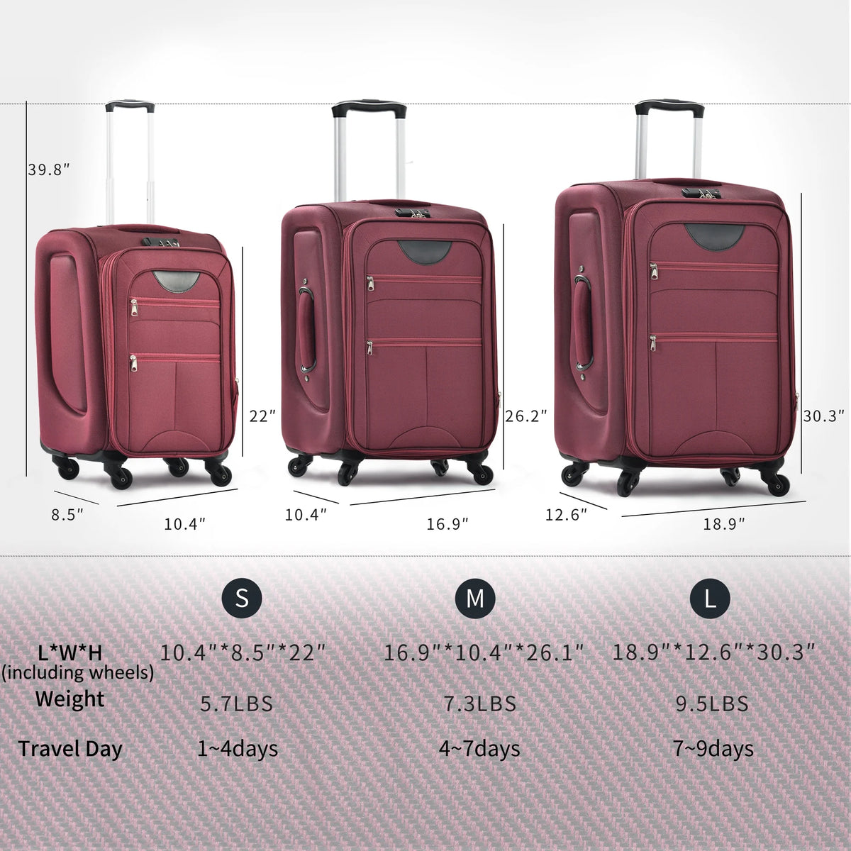 EUROCO 3 Piece Softside Luggage Set,Expandable Suitcase Set with TSA Lock and Spinner Wheels,Lightweight Suitcase for Men Women(20",24",28"),Black
