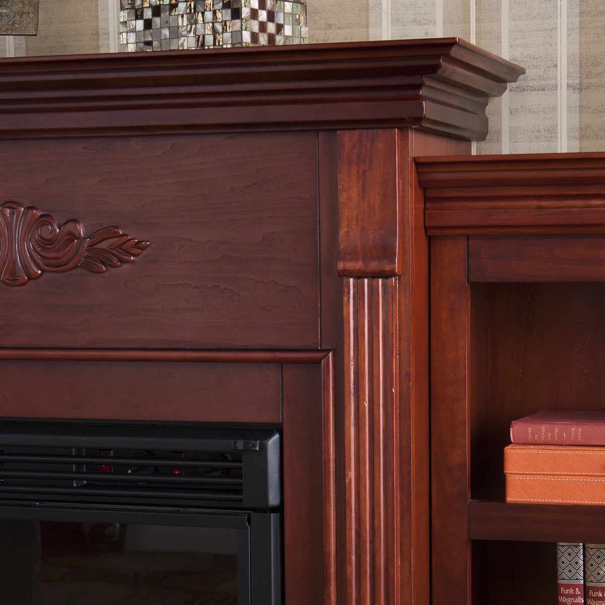 Southern Enterprises SEI Furniture Fredricksburg Wood Electric Fireplace with Bookcases in Brown